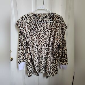 Leopard plush hooded. fuzzy Wrap coat